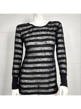 OAKLEY Sheer Black Striped Long Sleeve Top Size XS